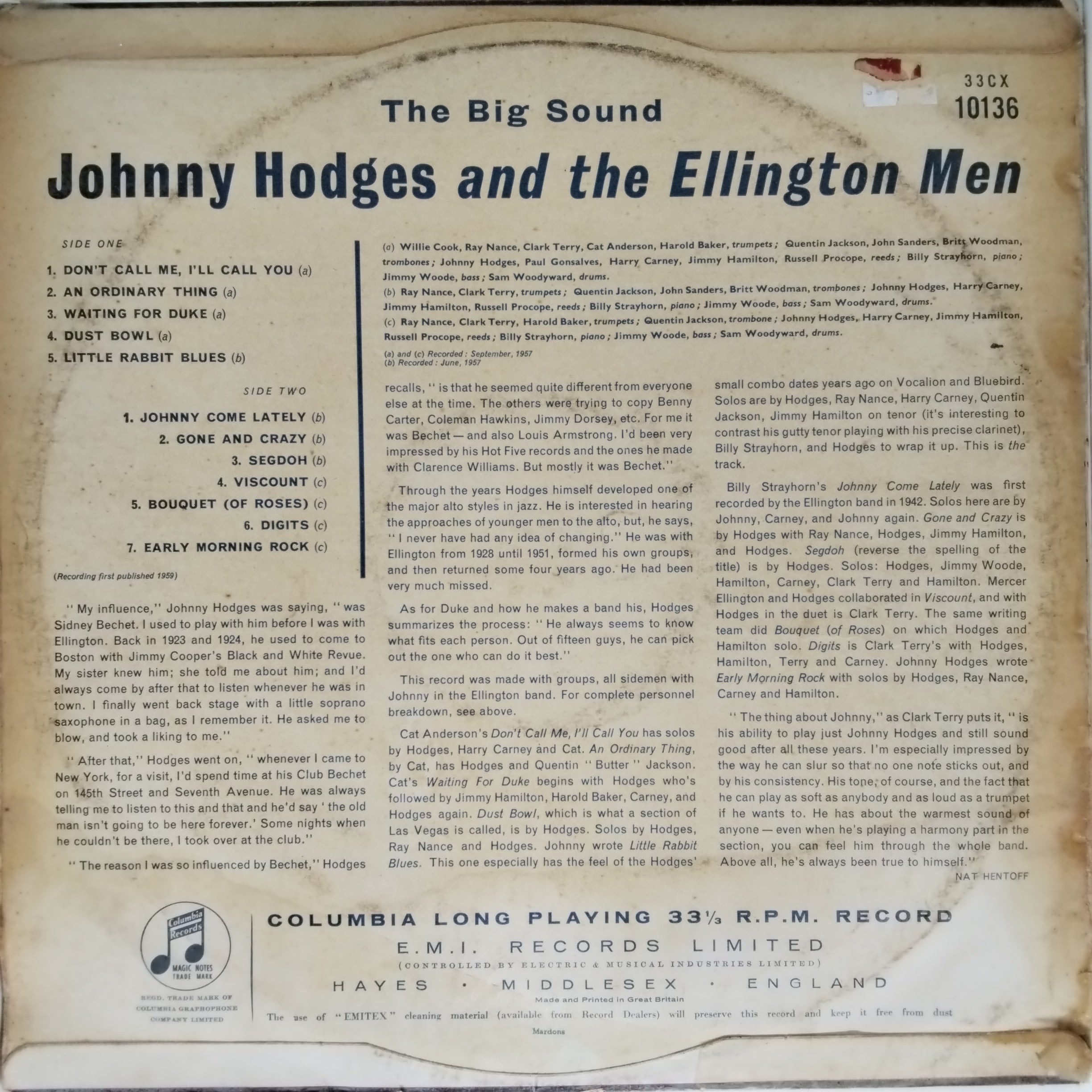 Johnny Hodges And The Ellington Men*  - The Big Sound (Vinyl)