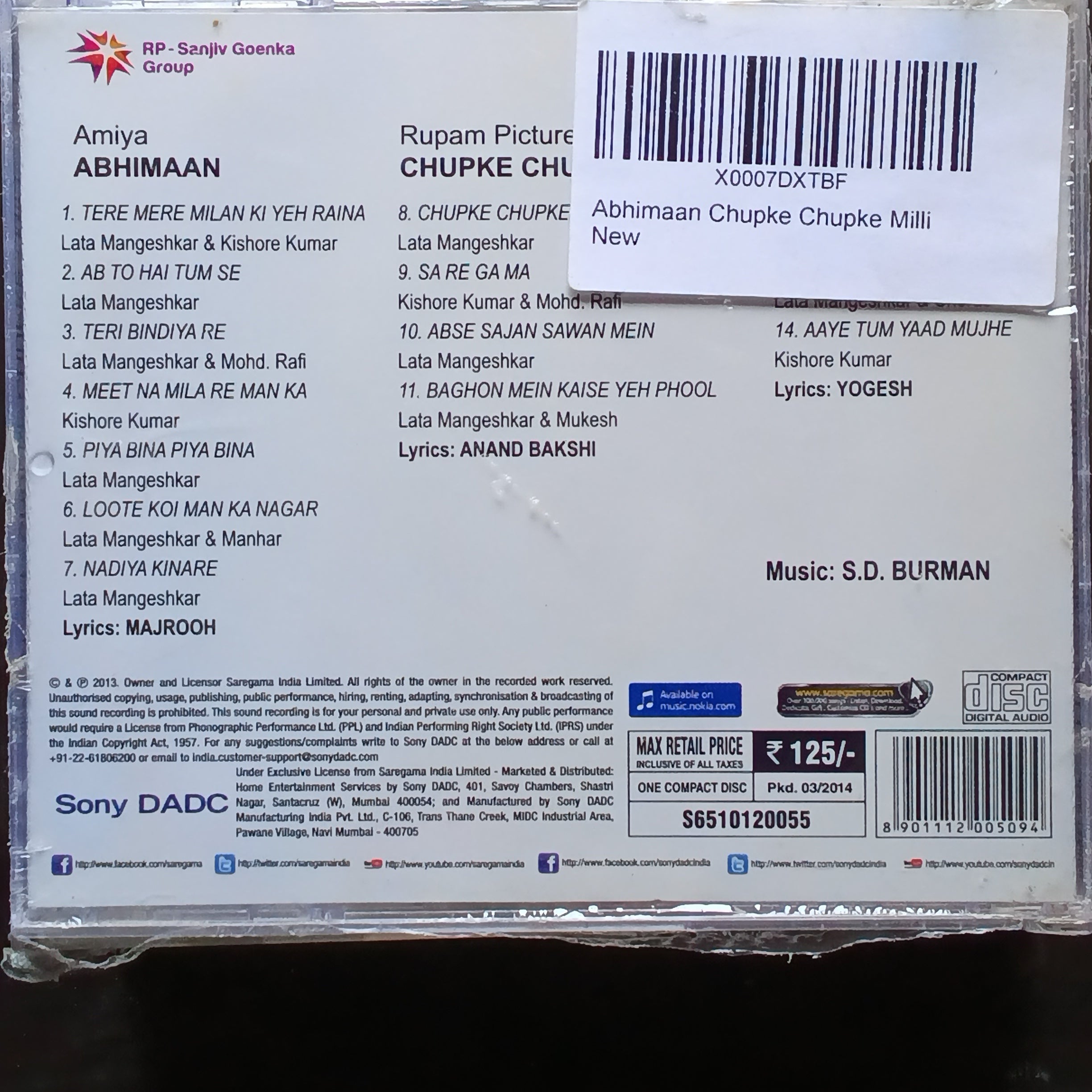 S D Burman  - Abhimaan + Chupke Chupke + Mili (CD)