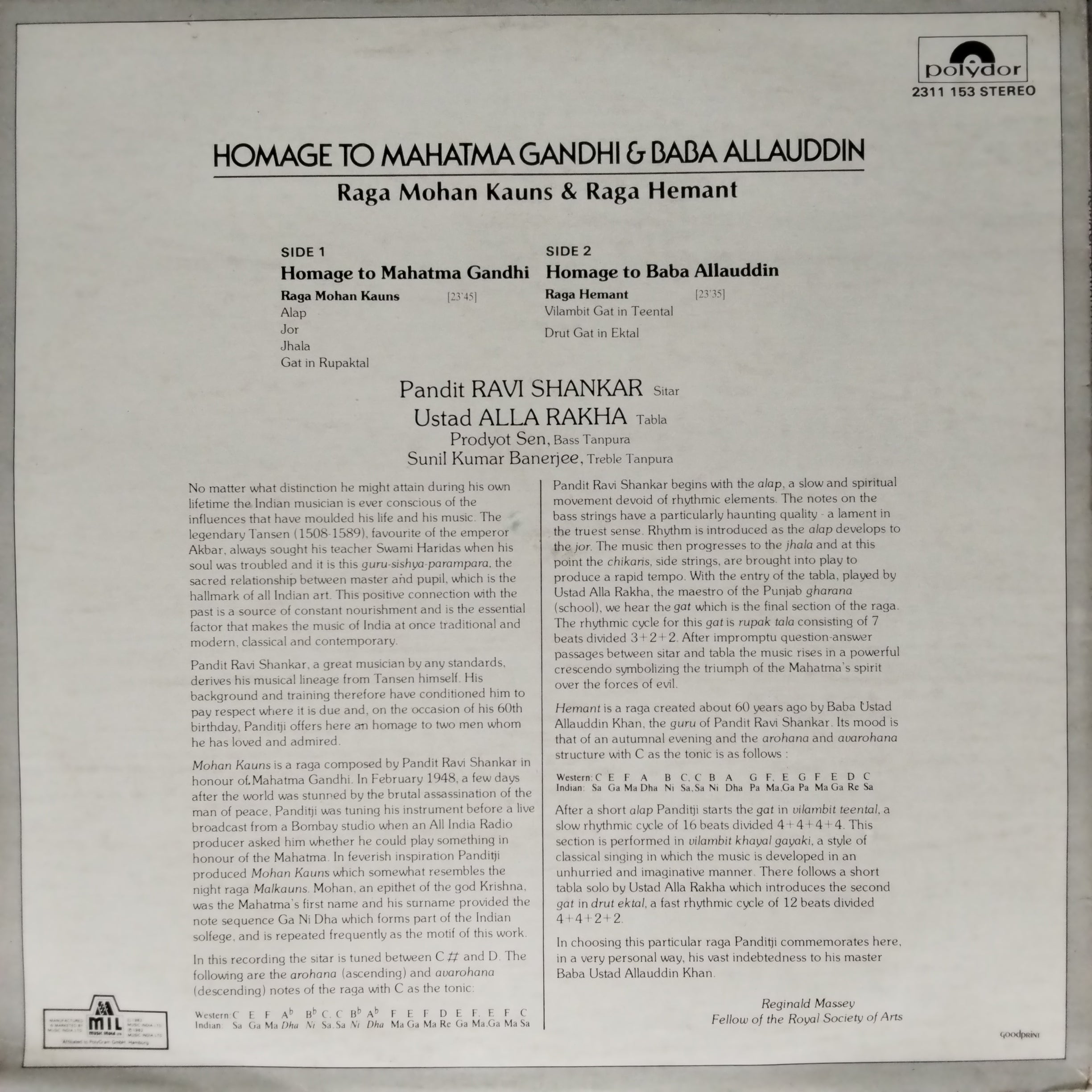 Ravi Shankar  - Homage To Mahatma Gandhi & Baba Allauddin (Vinyl)