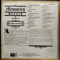 Mukesh  - Memories Mukesh (A Selection Of His Hindi Film Songs (Vinyl)