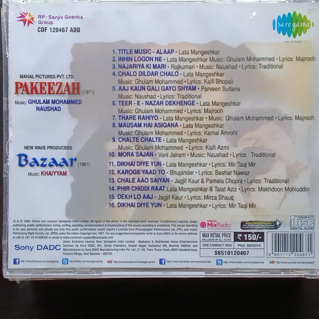 Ghulam Mohammed, Naushad + Khaiyyam  - Pakeezah + Bazaar  (CD)