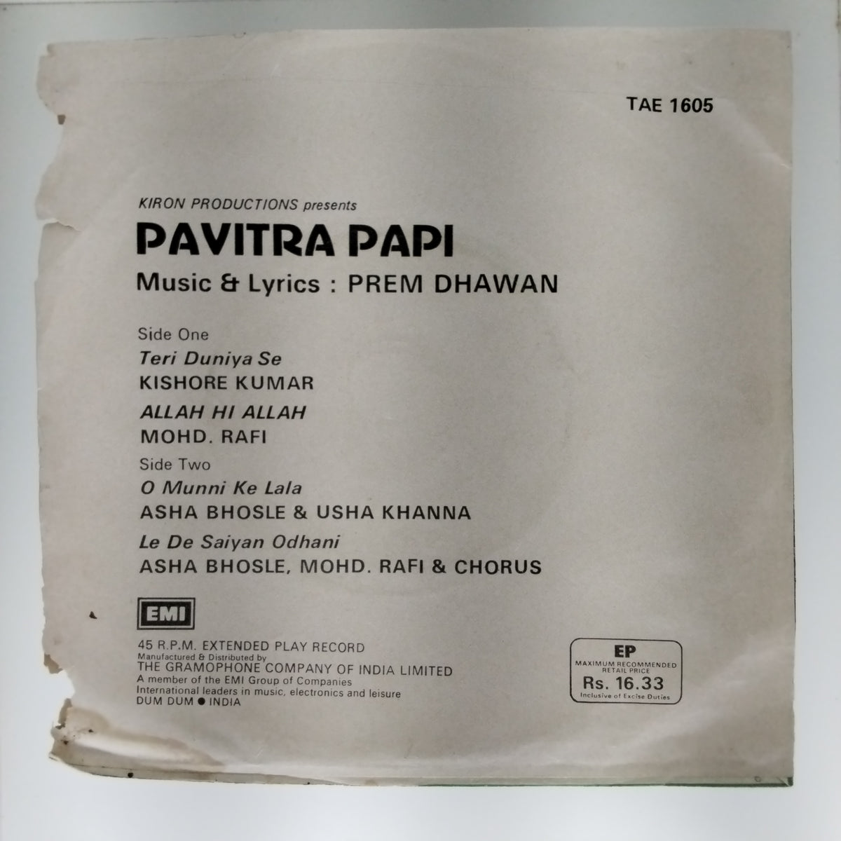 Prem Dhawan - Pavitra Papi (45-RPM)