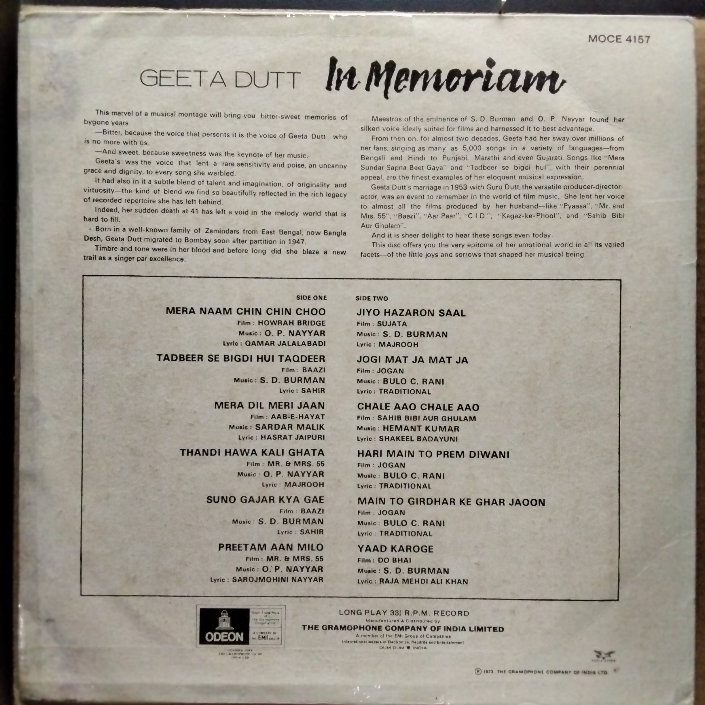 Geeta Dutt  - In Memoriam (Vinyl)