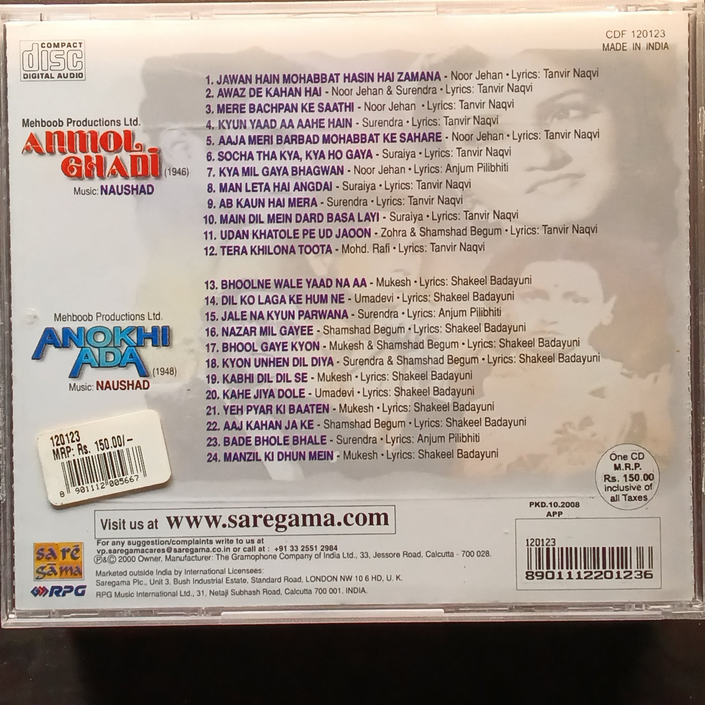 Naushad  - Anmol Ghadi + Anokhi Ada (CD)