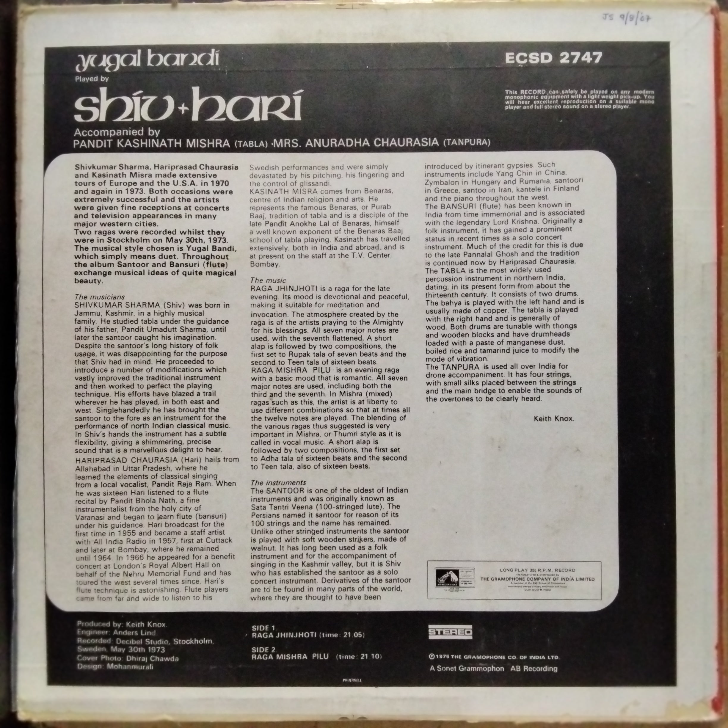 Shiv Kumar Sharma* + Hariprasad Chaurasia  - Yugal Bandi - Played By Shiv + Hari (Vinyl)