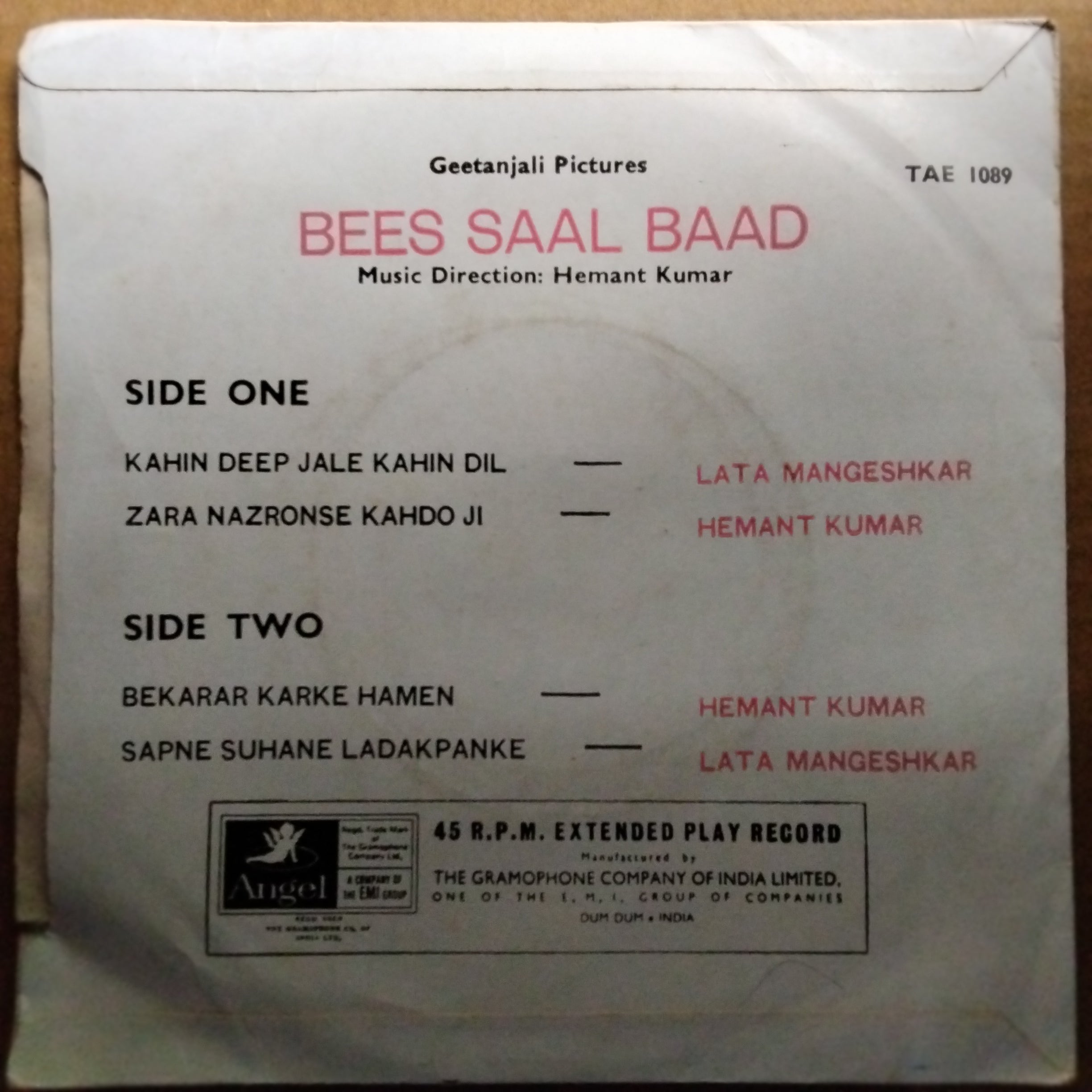 Hemant Kumar  - Bees Saal Baad (45-RPM)