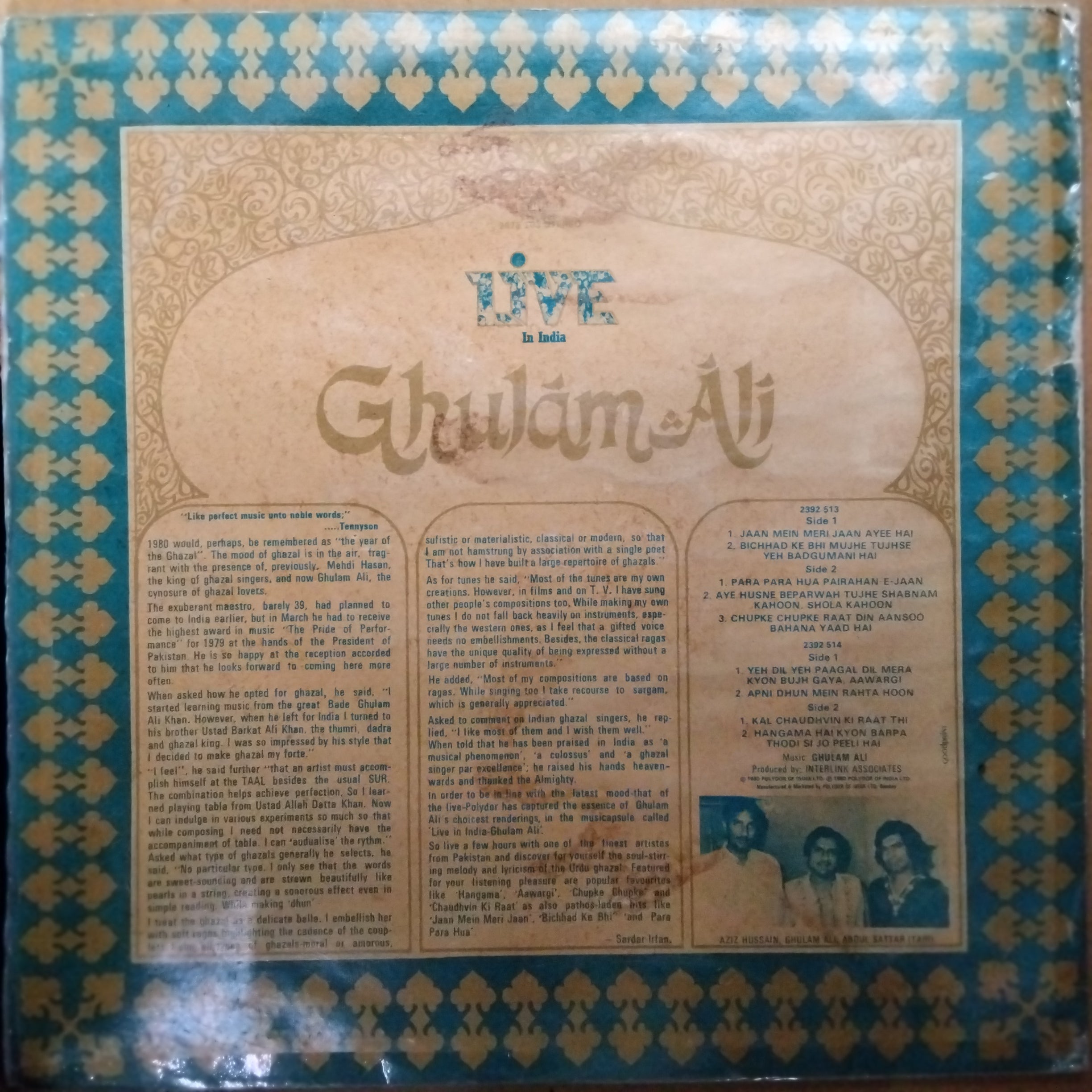 Ghulam Ali  - Live In India (Urdu Ghazals) (Vinyl)