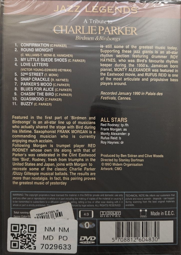 Charlie Parker, Red Rodney, Frank Morgan, Roy Haynes, Monty Alexander, Rufus Reid - A Tribute to Charlie Parker: Birdmen & Birdsongs Volume 1 (Music-DVD)