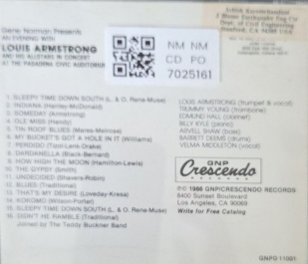 Louis Armstrong - An Evening with Louis Armstrong and His All Stars in Concert at the Pasadena Civic Auditorium (CD)