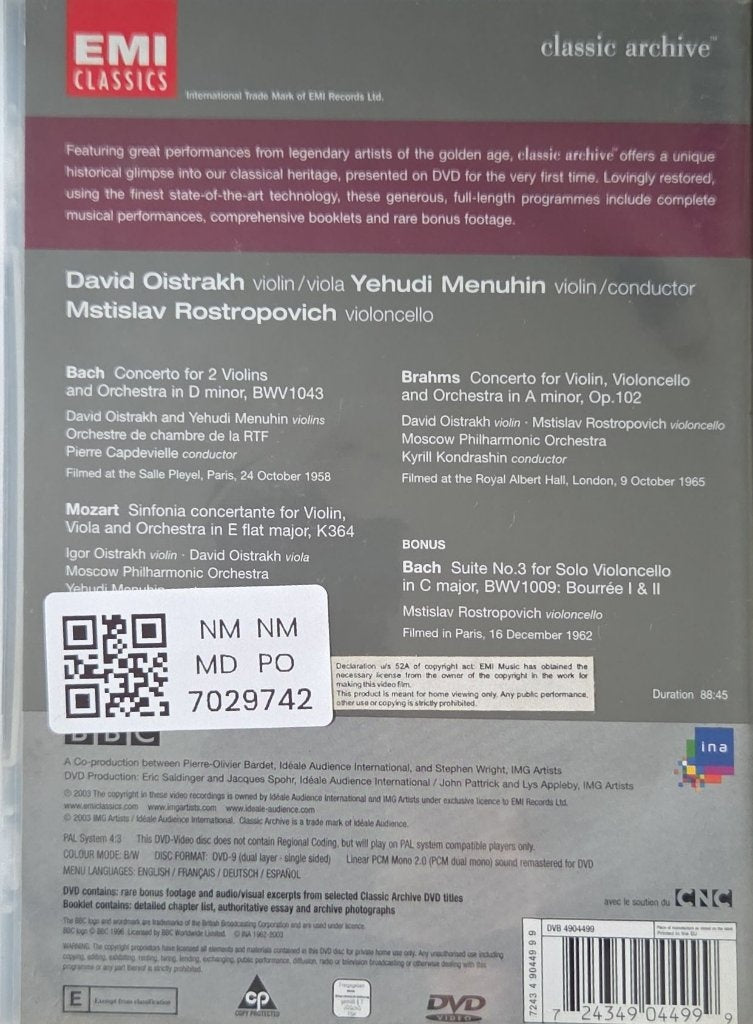 David Oistrakh, Yehudi Menuhin, Mstislav Rostropovich - Oistrakh, Menuhin, Rostropovich (Music-DVD)