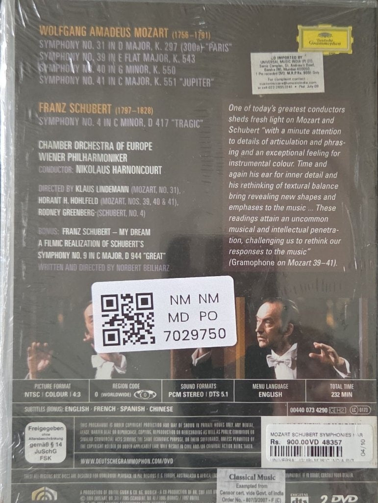 Nikolaus Harnoncourt - Mozart Symphonies Nos. 31, 39, 40, 41 / Schubert Symphony No. 4 (Music-DVD)