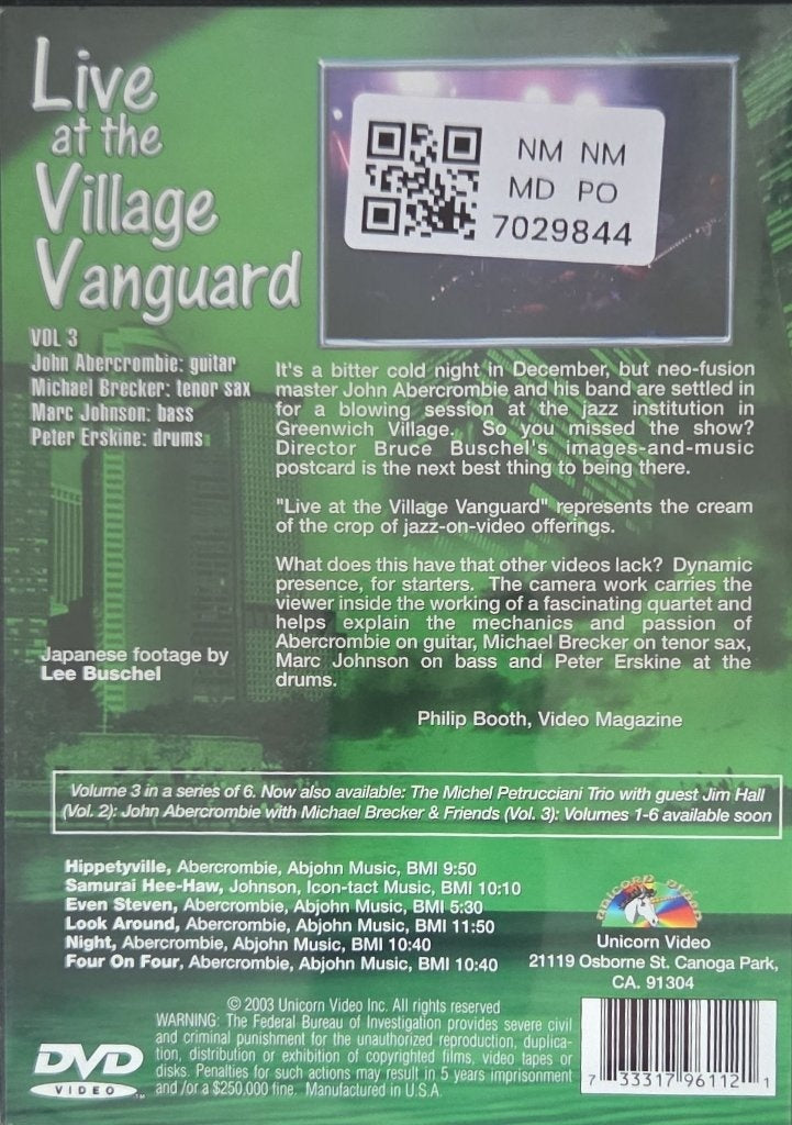 John Abercrombie Quartet - Live at the Village Vanguard Volume 3 (Music-DVD)