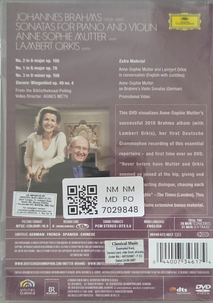 Anne-Sophie Mutter, Lambert Orkis - Brahms: The Violin Sonatas (Music-DVD)