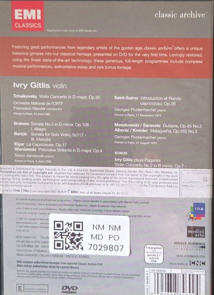 Ivry Gitlis - Violin Concerto in D Major (Music-DVD)