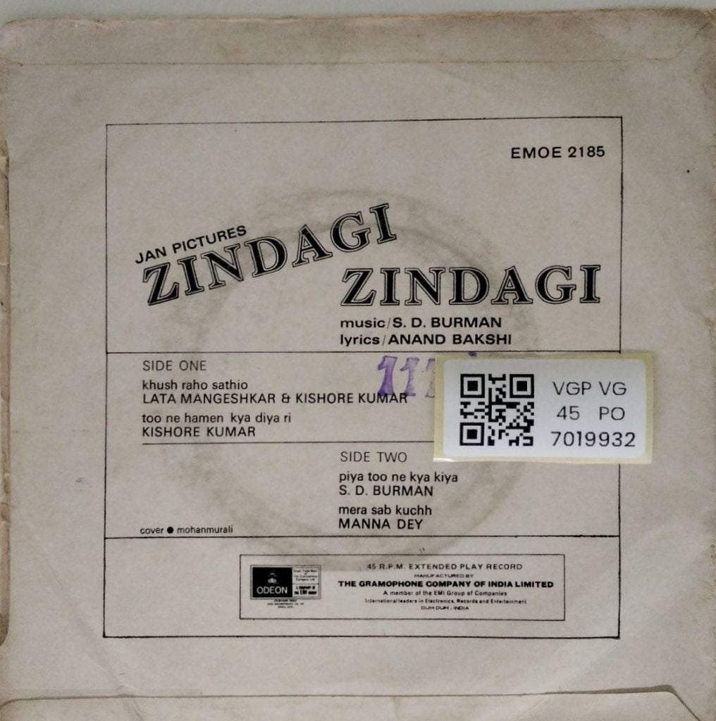S. D. Burman - Zindagi Zindagi (45-RPM)