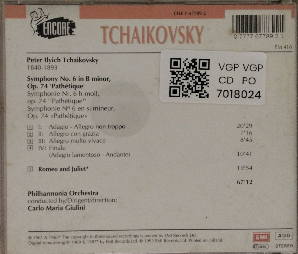 Philharmonia Orchestra, Carlo Maria Giulini - Tchaikovsky: Symphony No. 6 'Pathétique', Romeo and Juliet (CD)