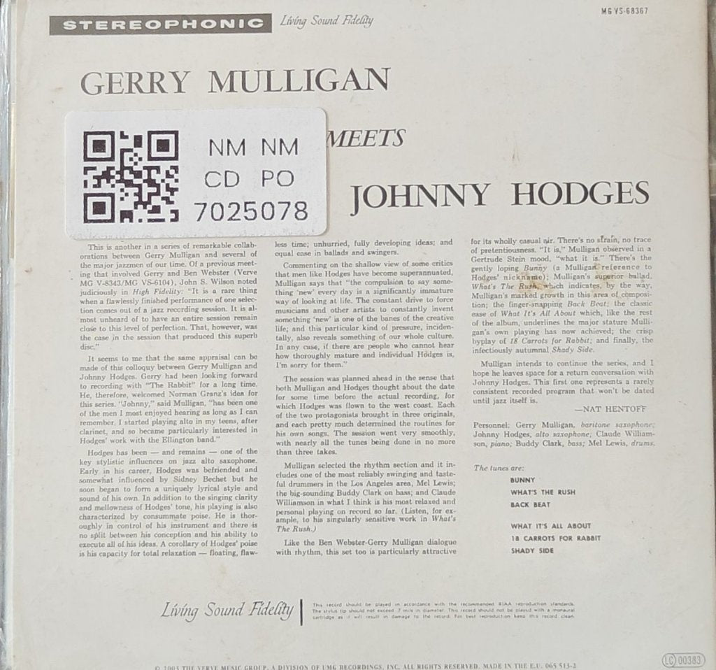 Gerry Mulligan, Johnny Hodges - Gerry Mulligan Meets Johnny Hodges (CD)
