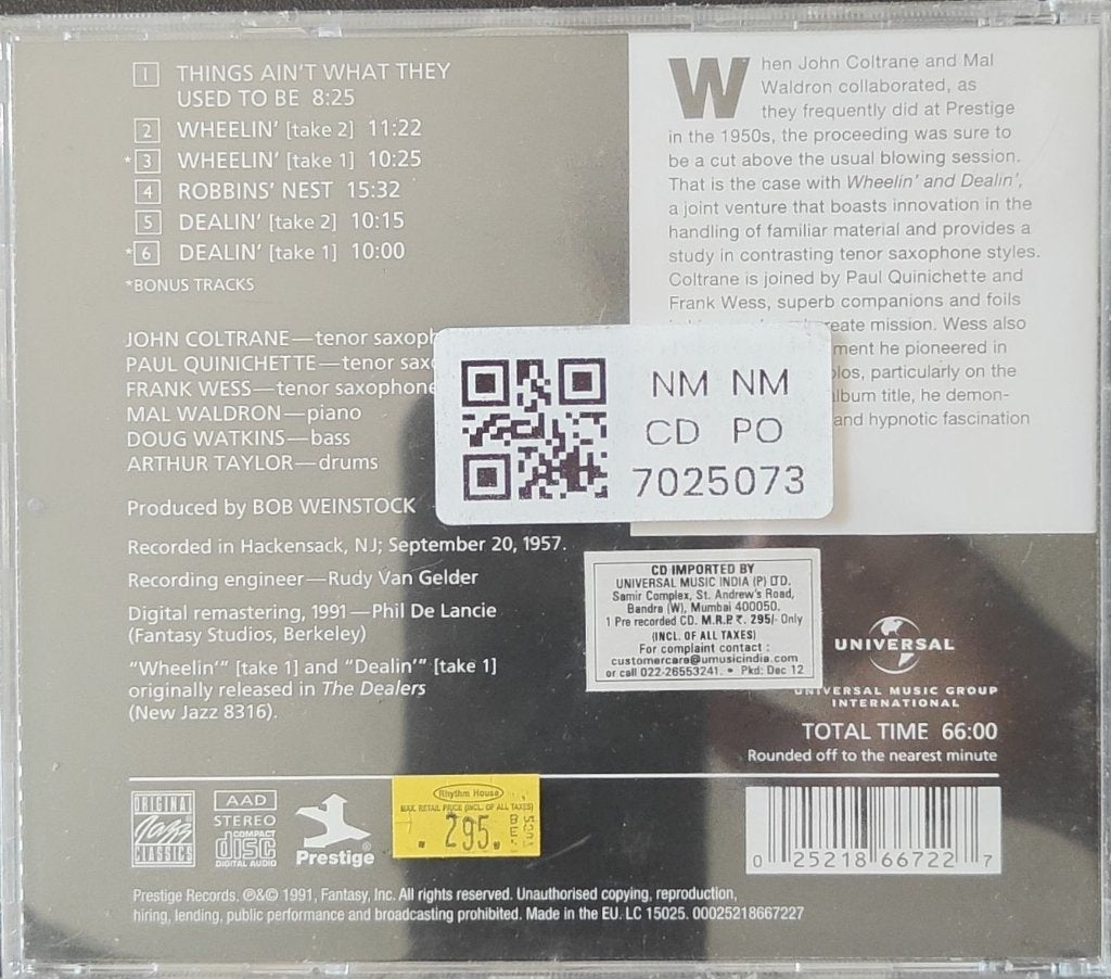 John Coltrane, Paul Quinichette, Frank Wess, Mal Waldron, Doug Watkins, Arthur Taylor - Wheelin' & Dealin' (CD)