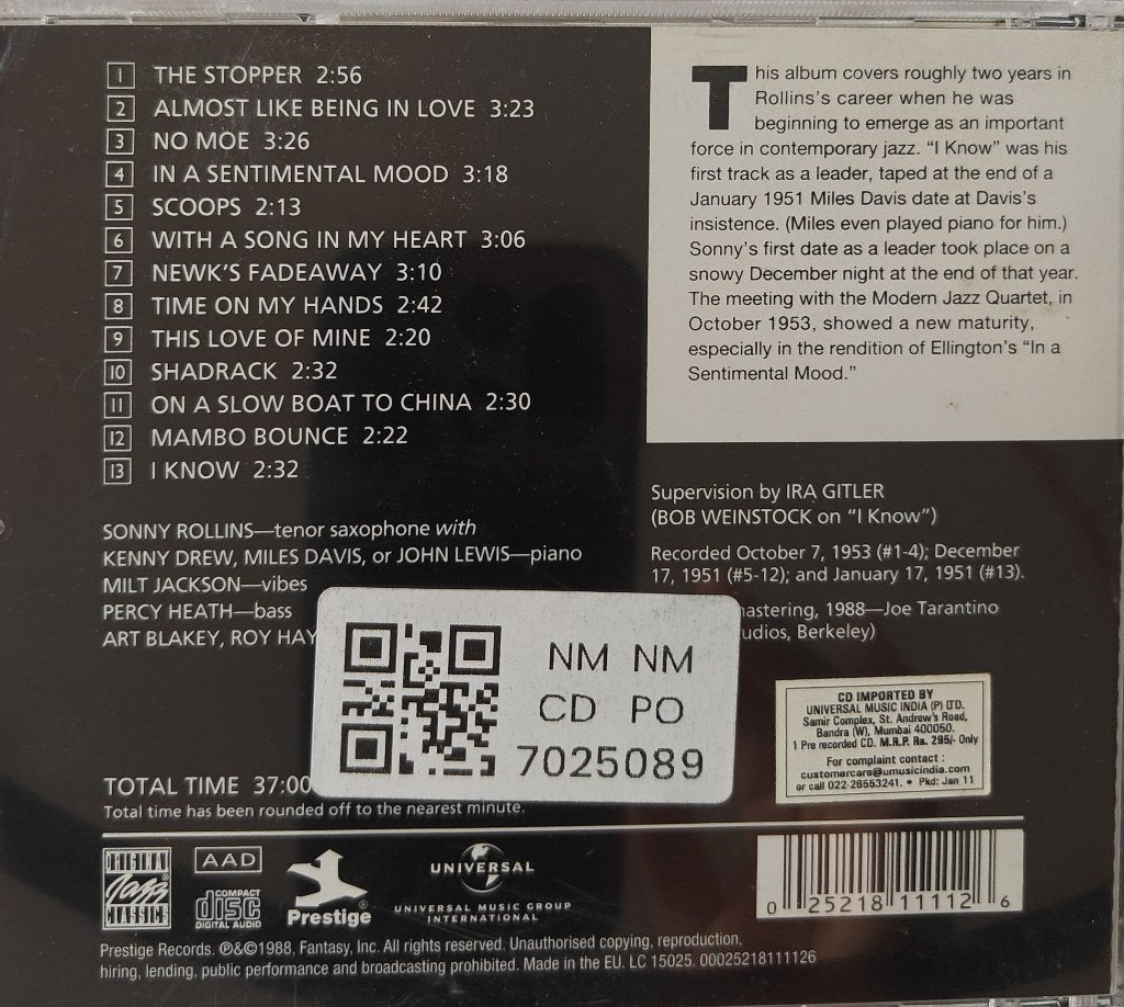 Sonny Rollins - Sonny Rollins with the Modern Jazz Quartet (CD)