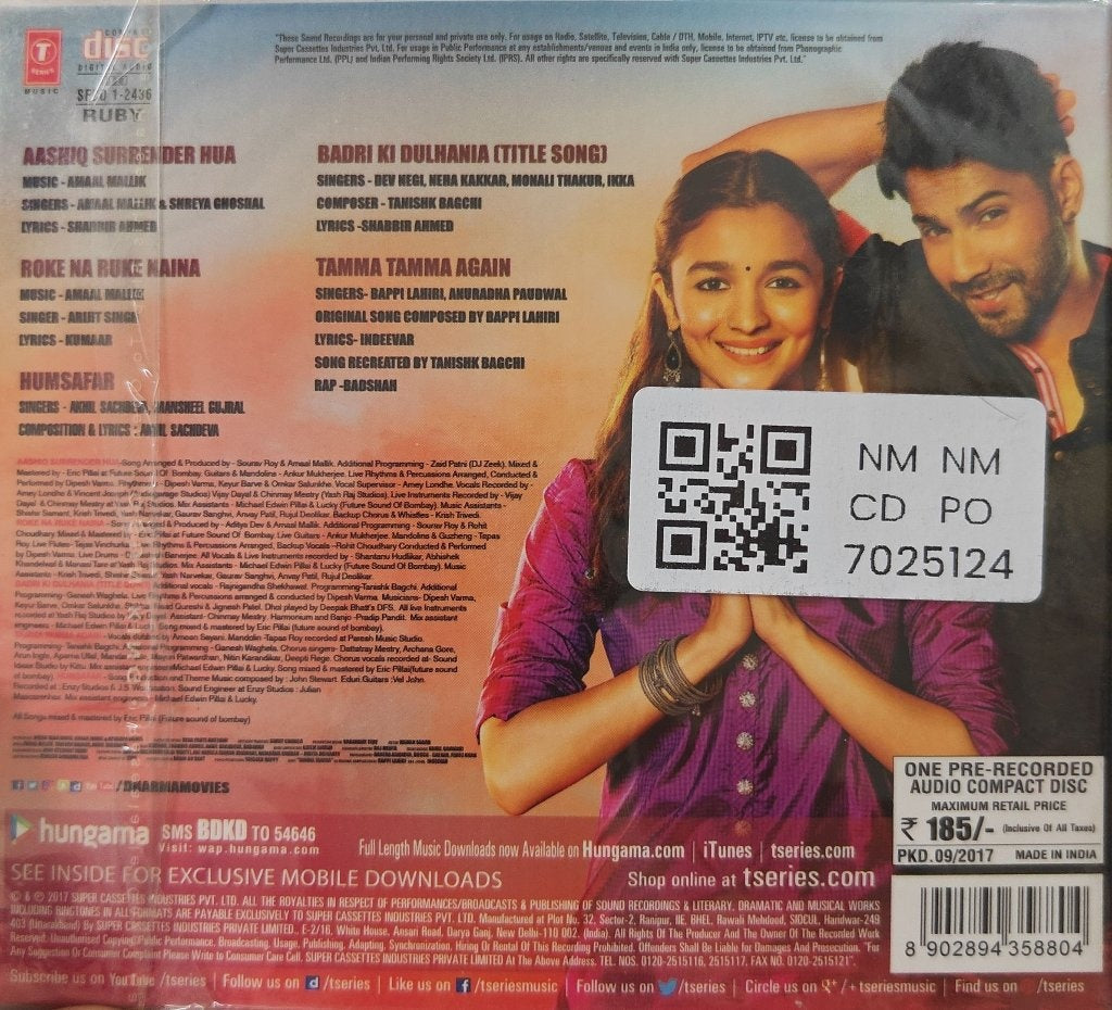 Amaal Mallik, Tanishk Bagchi, Akhil Sachdeva - Badrinath Ki Dulhania (CD)