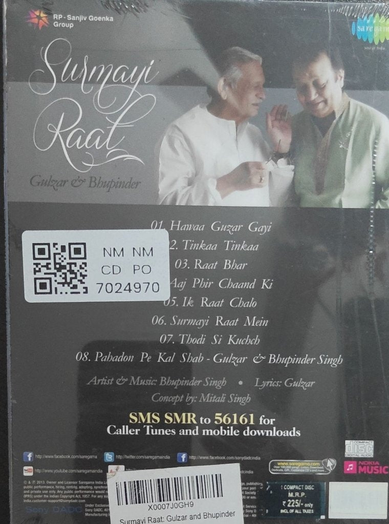 Gulzar, Bhupinder Singh - Surmayi Raat (CD)