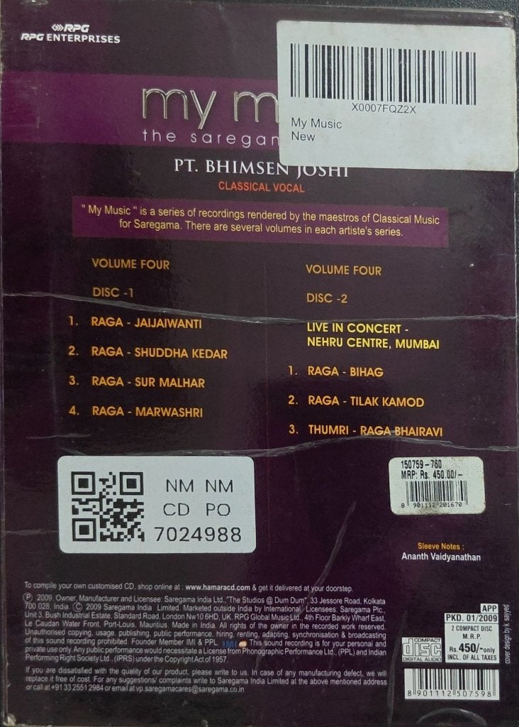 Pt. Bhimsen Joshi - my music the saregama years Volume Four (CD) (2)
