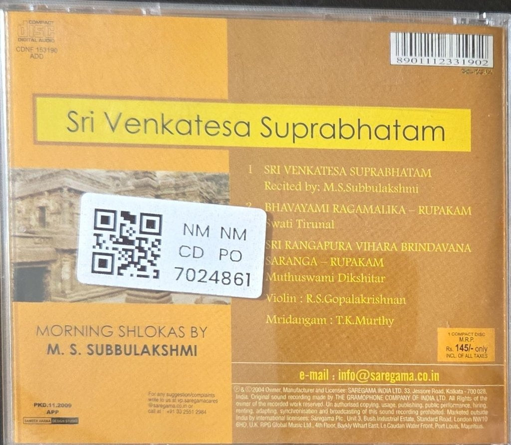 M. S. Subbulakshmi - Sri Venkatesa Suprabhatam (CD)