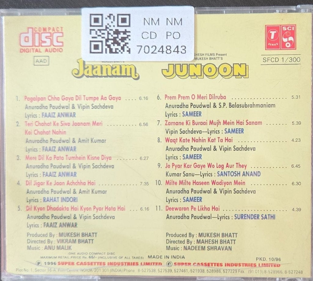Anu Malik, Nadeem Shravan - Jaanam + Junoon (CD)