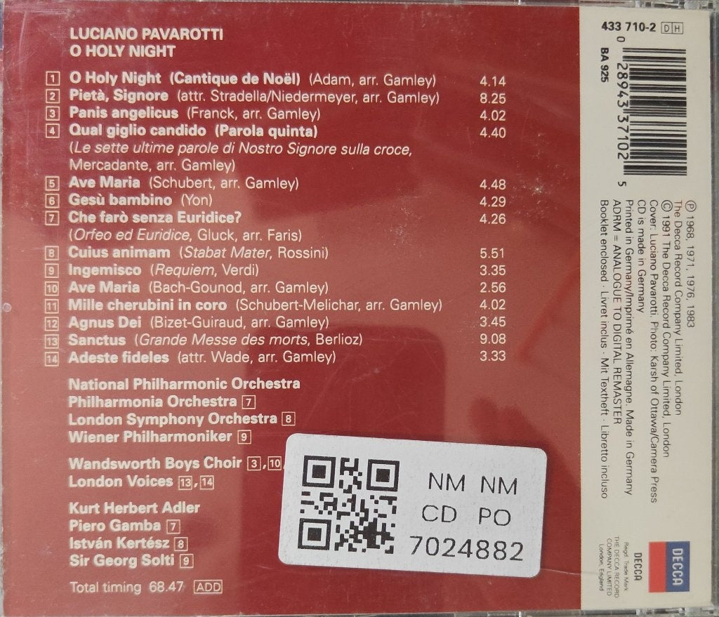 Luciano Pavarotti, Kurt Herbert Adler, National Philharmonic Orchestra - O Holy Night (CD)