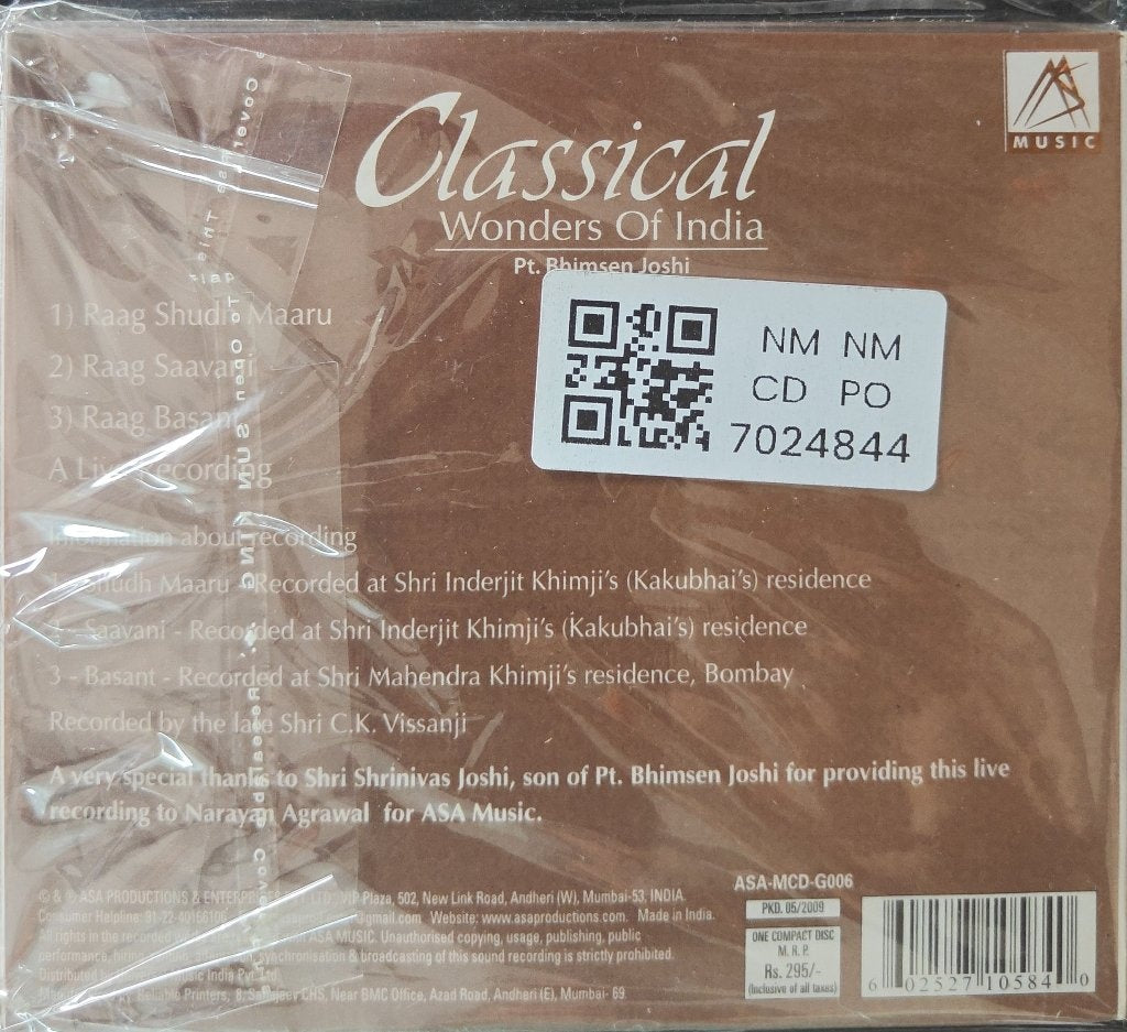 Pt. Bhimsen Joshi - Classical Wonders Of India (CD)