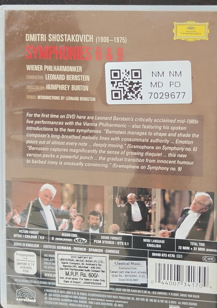 Dmitri Shostakovich, Wiener Philharmoniker, Leonard Bernstein - Symphonies 6 & 9 (Music-DVD)
