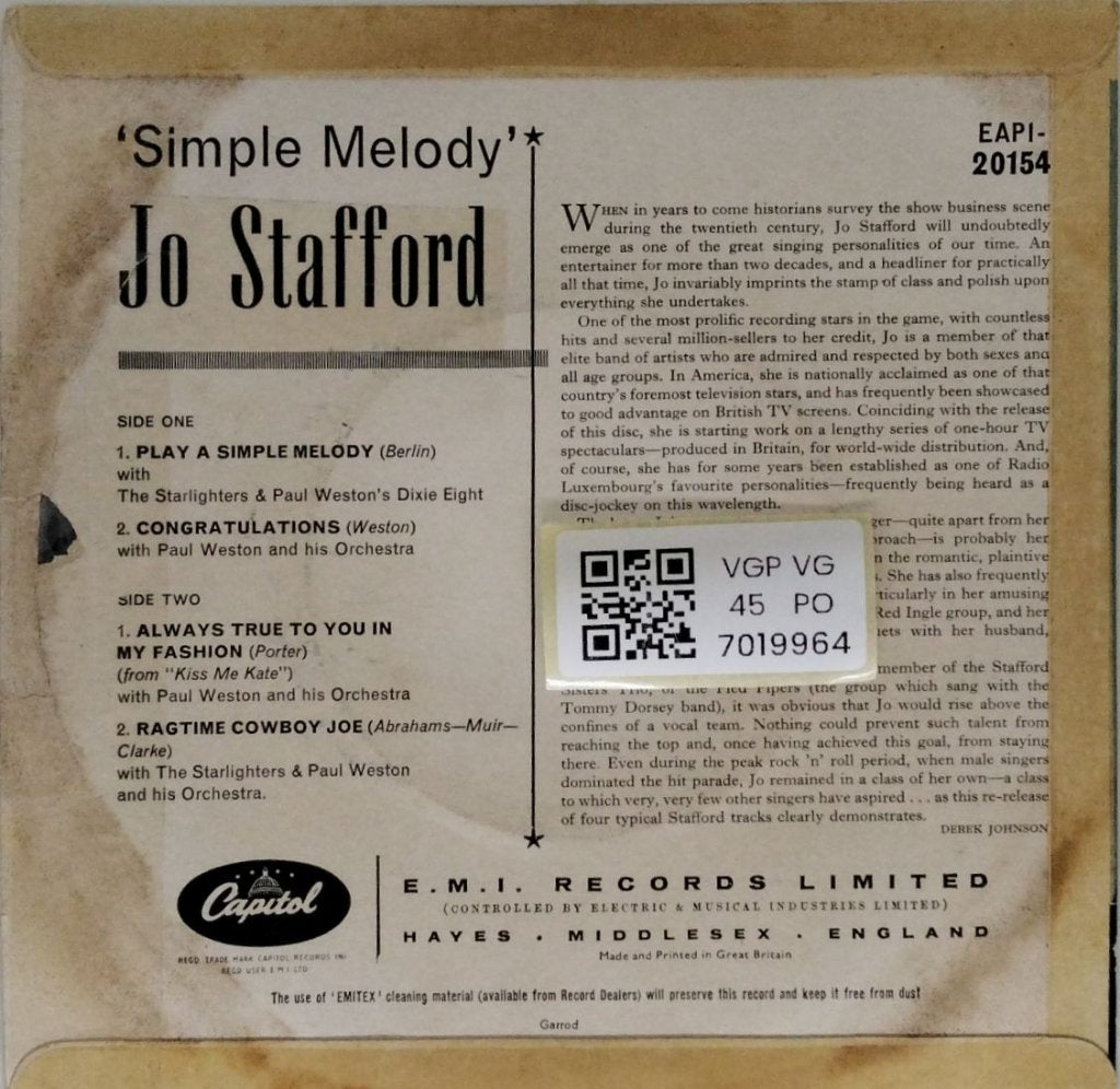 Jo Stafford - Simple Melody (45-RPM)