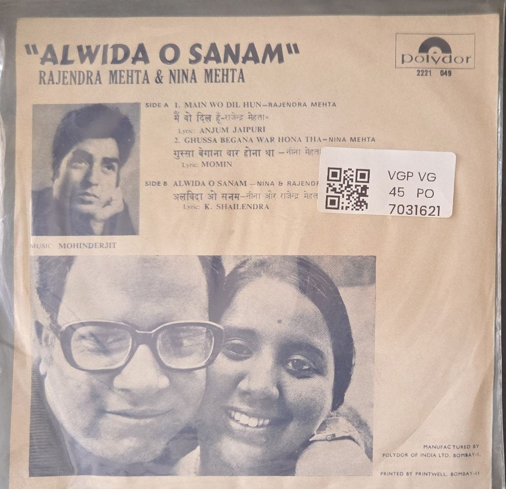 Nina & Rajendra Mehta, Mohinderjit - Alwida O Sanam (45-RPM)