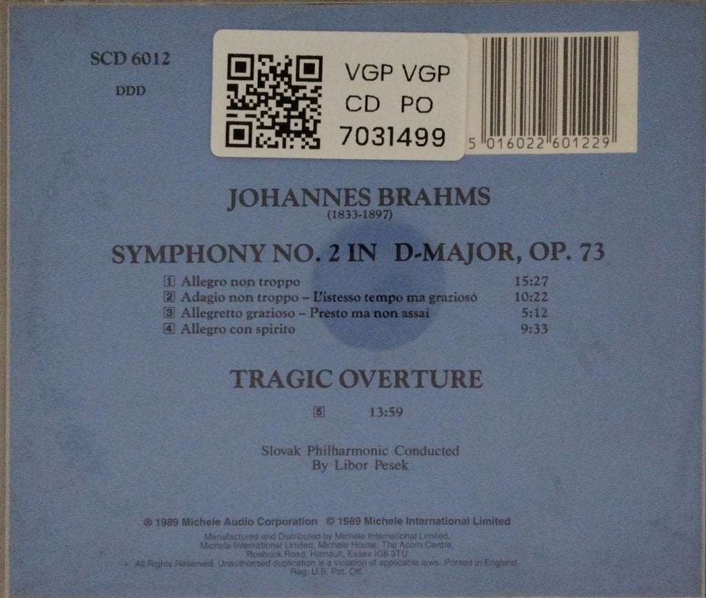 Johannes Brahms, Slovak Philharmonic, Libor Pesek - Symphony No. 2 / Tragic Overture (CD)