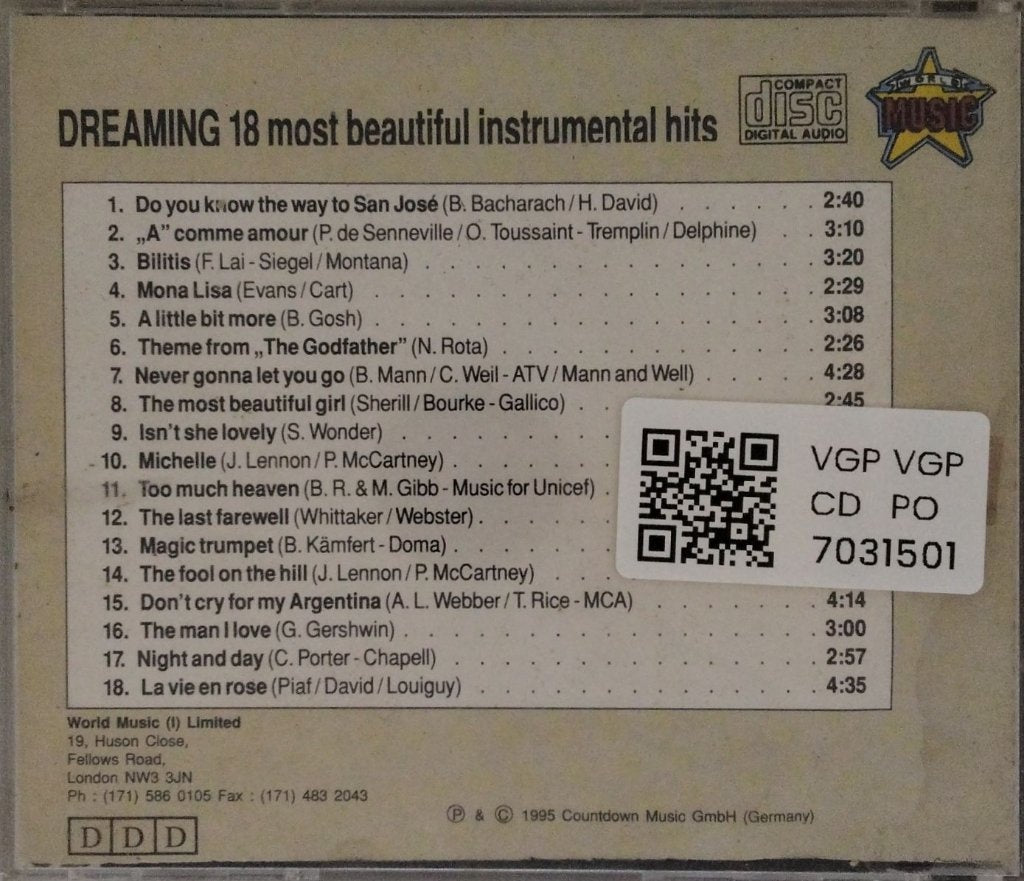 Various - Dreaming: 18 Most Beautiful Instrumental Hits (CD)
