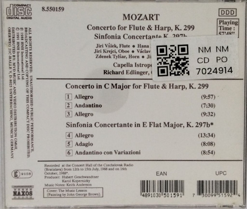 Mozart - Concerto For Flute & Harp, K. 299 / Sinfonia Concertante K. 297b (CD)