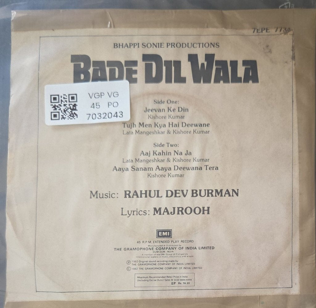 Rahul Dev Burman - Bade Dil Wala (45-RPM)