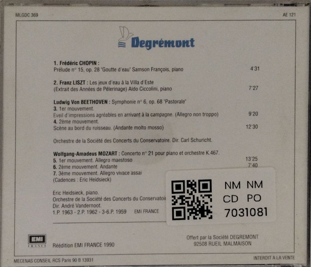 Frédéric Chopin, Franz Liszt, Ludwig Von Beethoven, Wolfgang-Amadeus Mozart - Degrémont (CD)