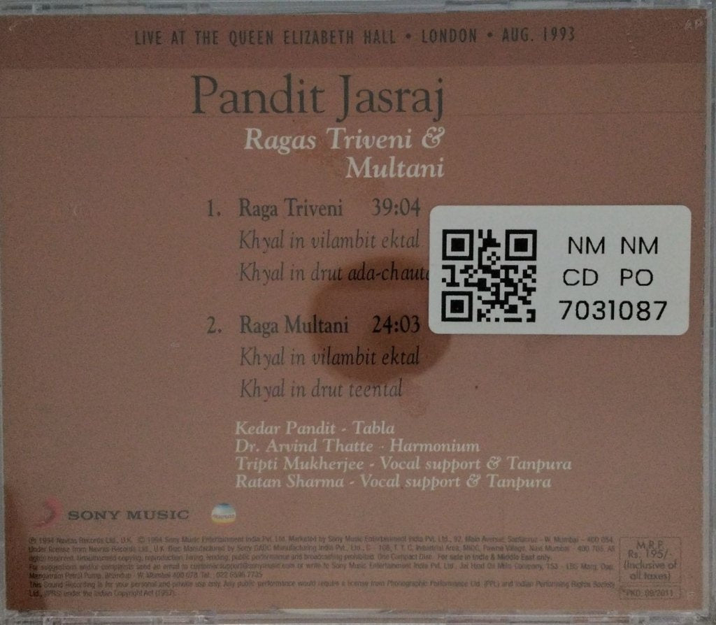 Pandit Jasraj - Ragas Triveni & Multani (CD)