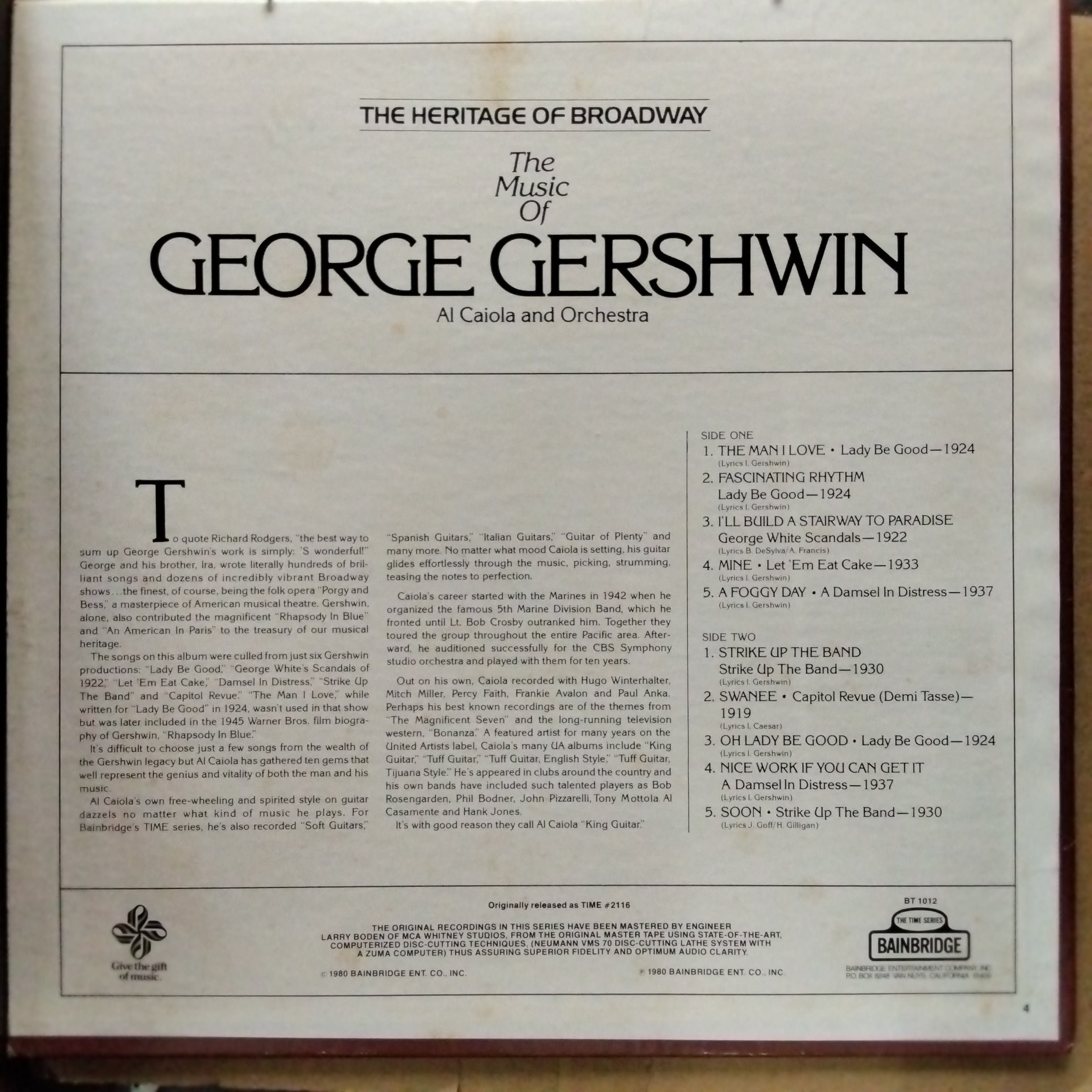 Al Caiola And His Orchestra  - The Music Of George Gershwin (Vinyl)