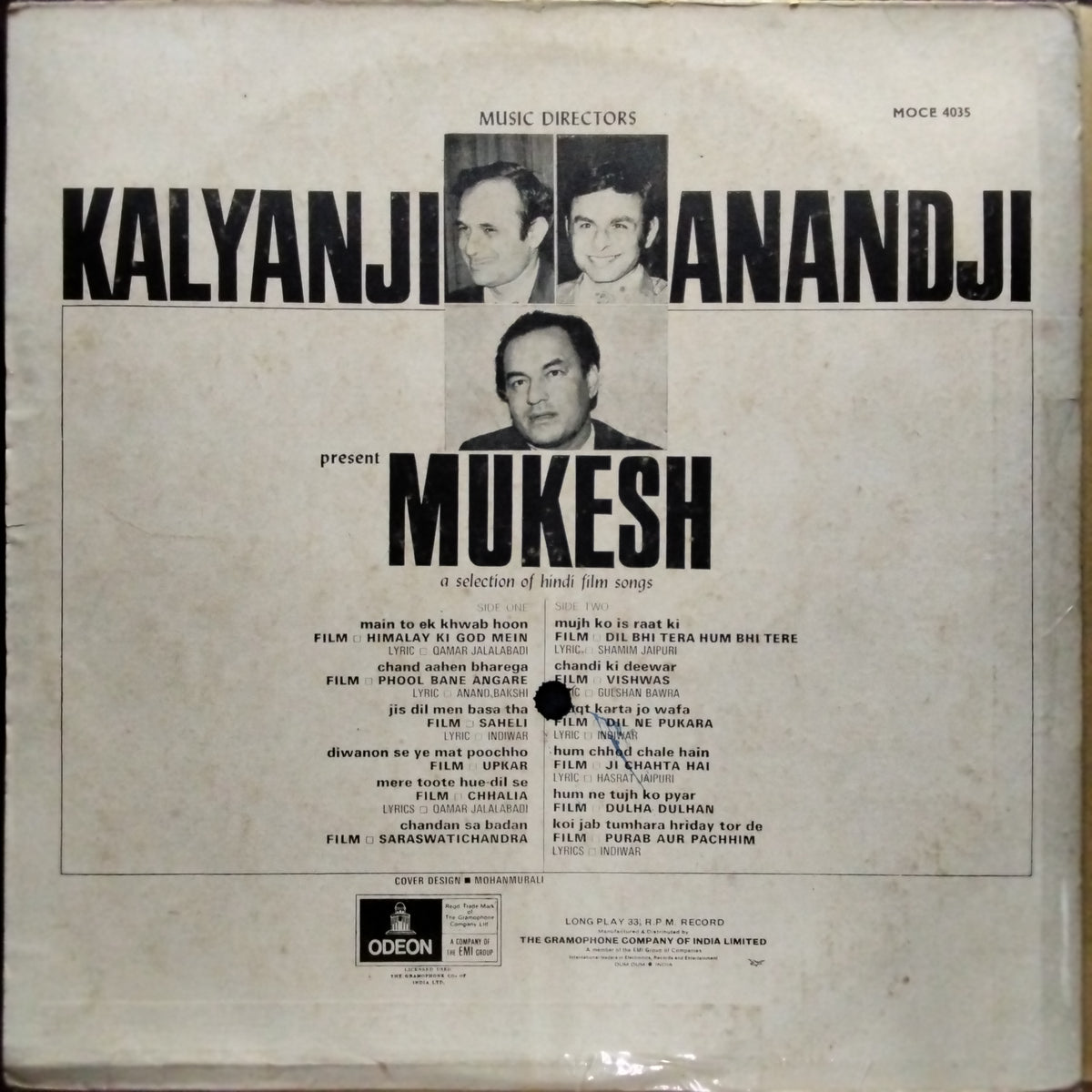 Kalyanji Anandji* Present Mukesh  - A Selection Of Hindi Film Songs (Vinyl)