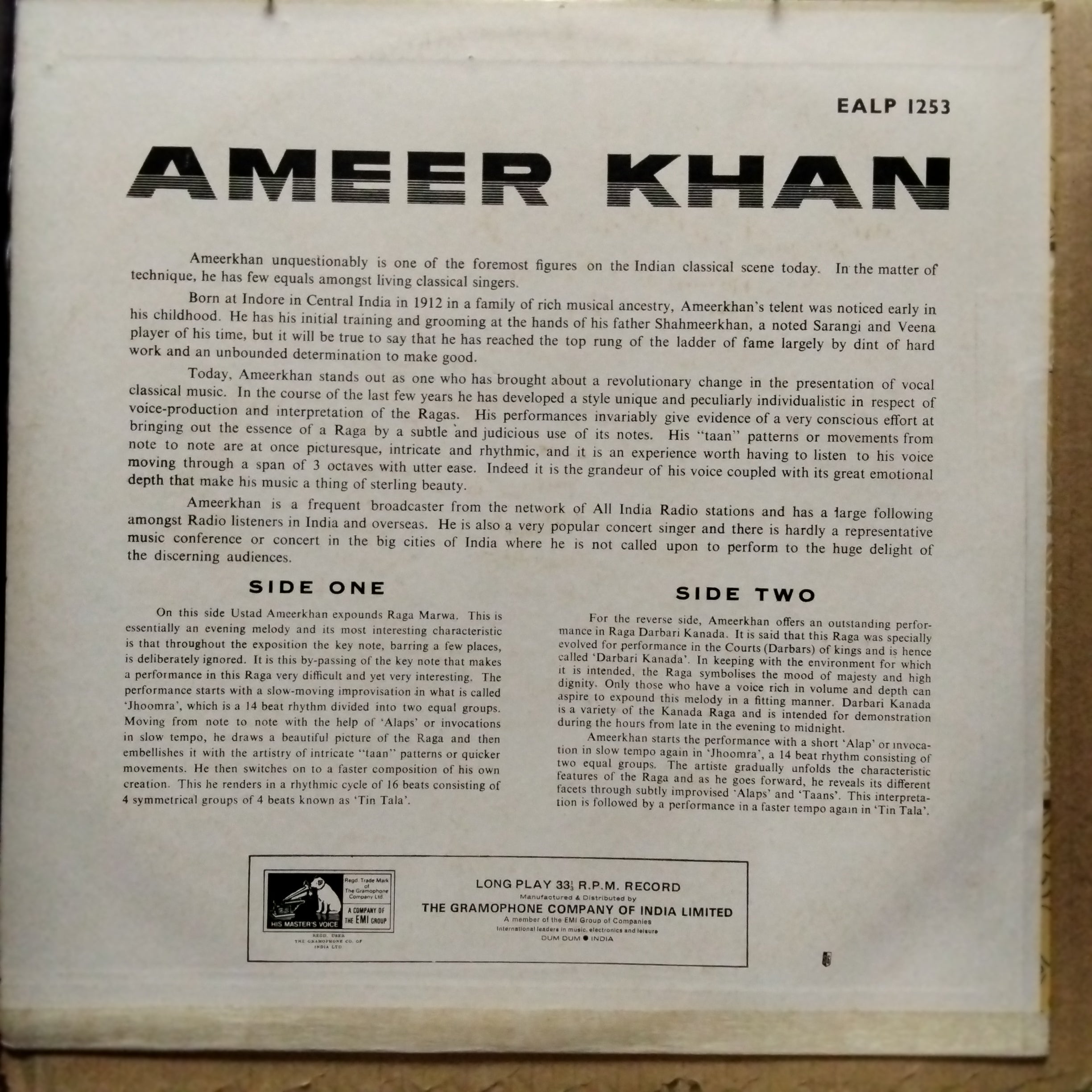 Ameer Khan*  - Raga Marwa / Darbari Kanada (Vinyl)