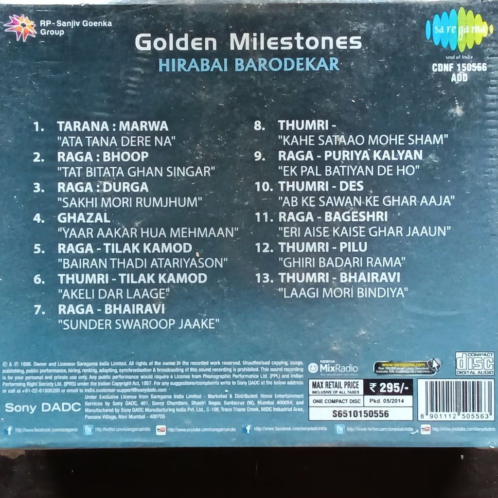 Hirabai Barodekar  - Golden Milestones  (CD)