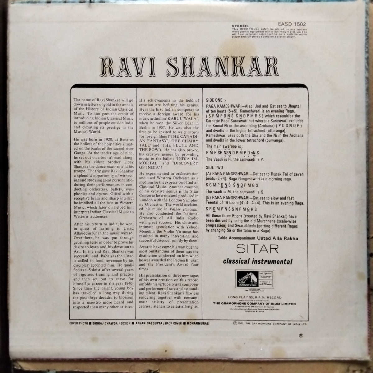 Ravi Shankar  - Ragas: Kameshwari • Gangeshwari • Rangeshwari (Vinyl)