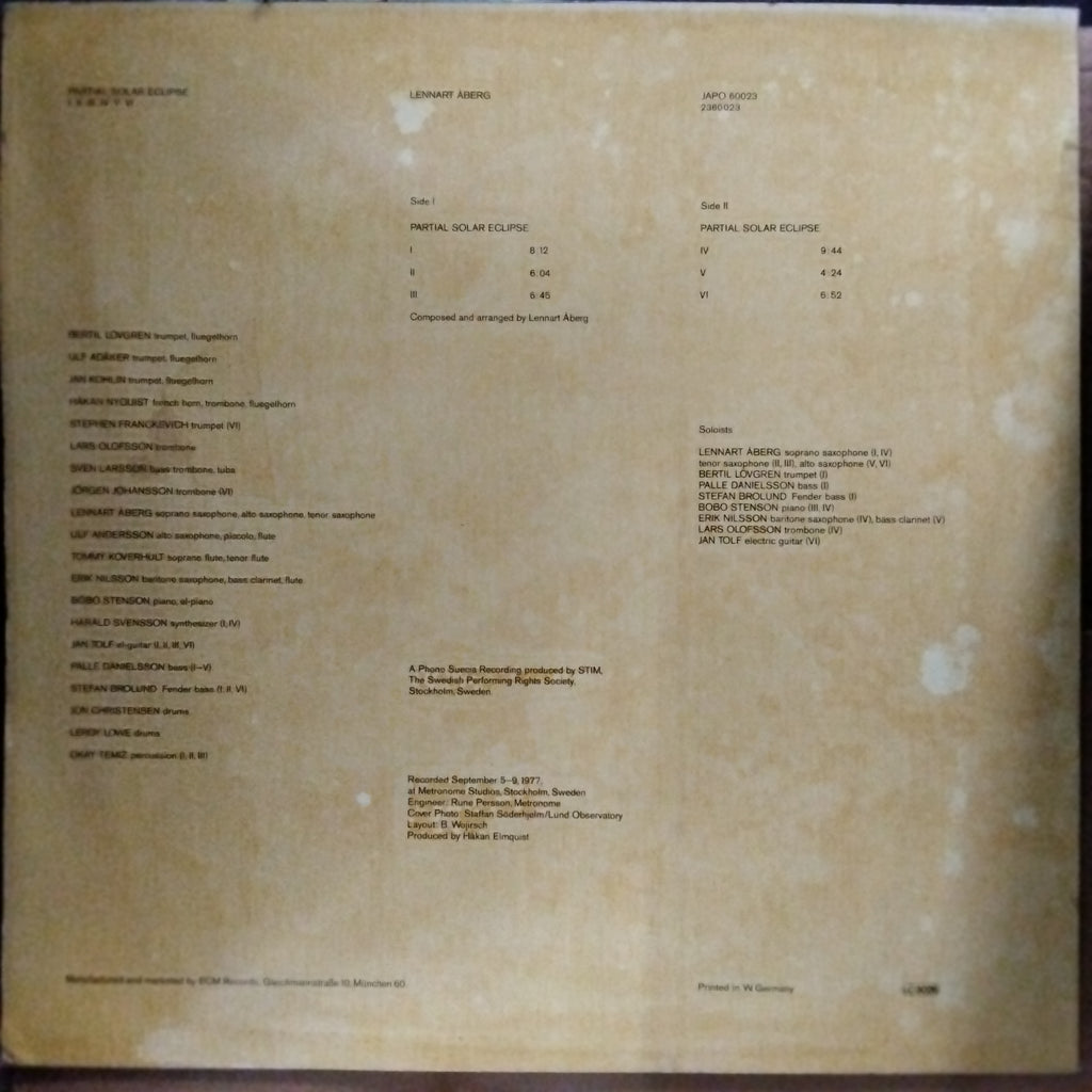 Lennart Aberg - Partial Solar Eclipse (Vinyl)