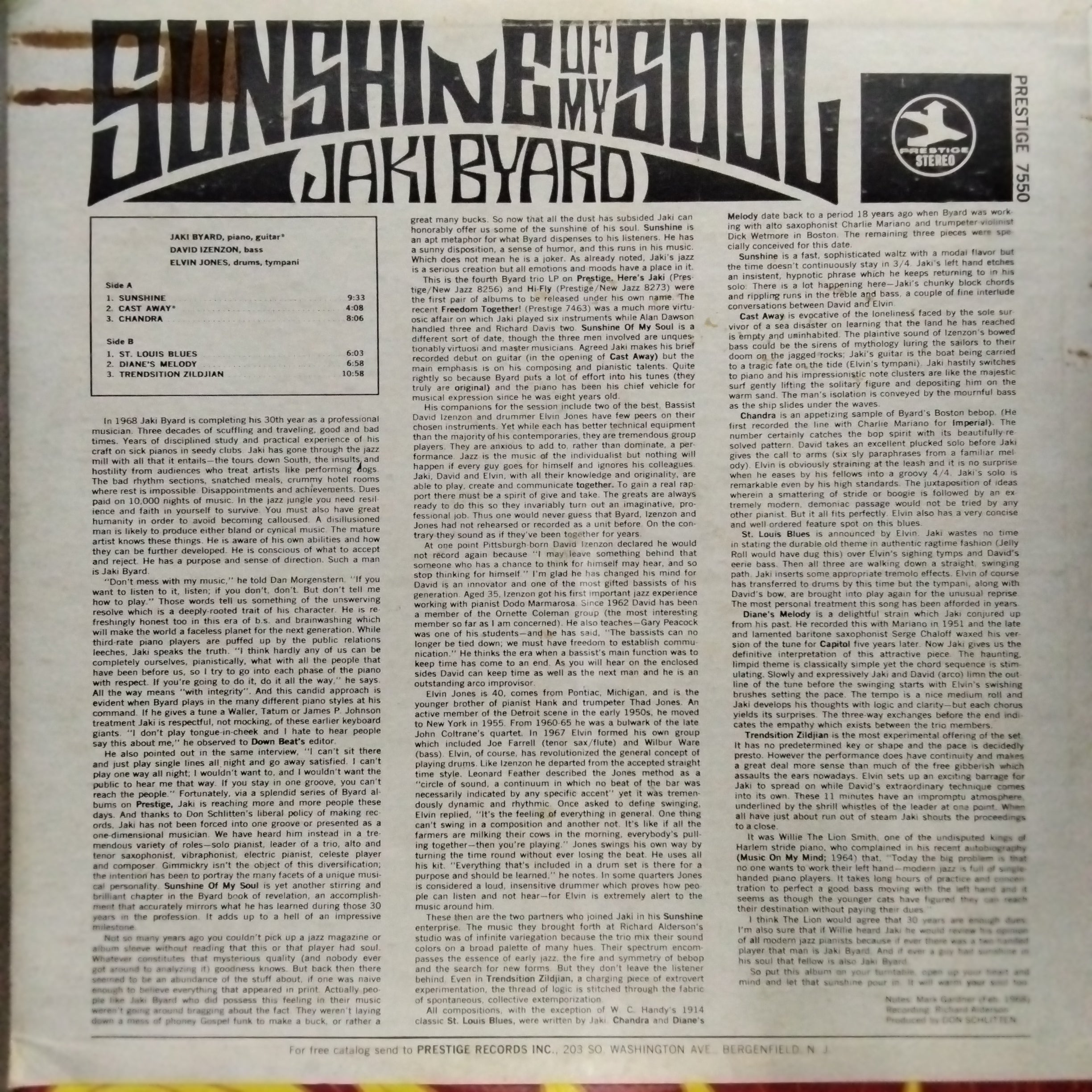 Jaki Byard Trio - Sunshine Of My Soul (Vinyl)