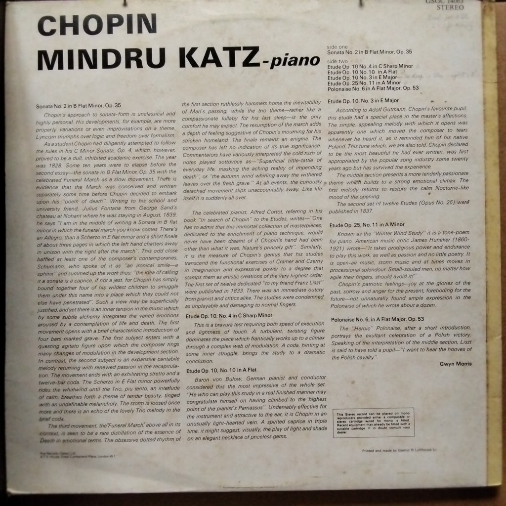 Mindru Katz - Chopin Recital (Vinyl)