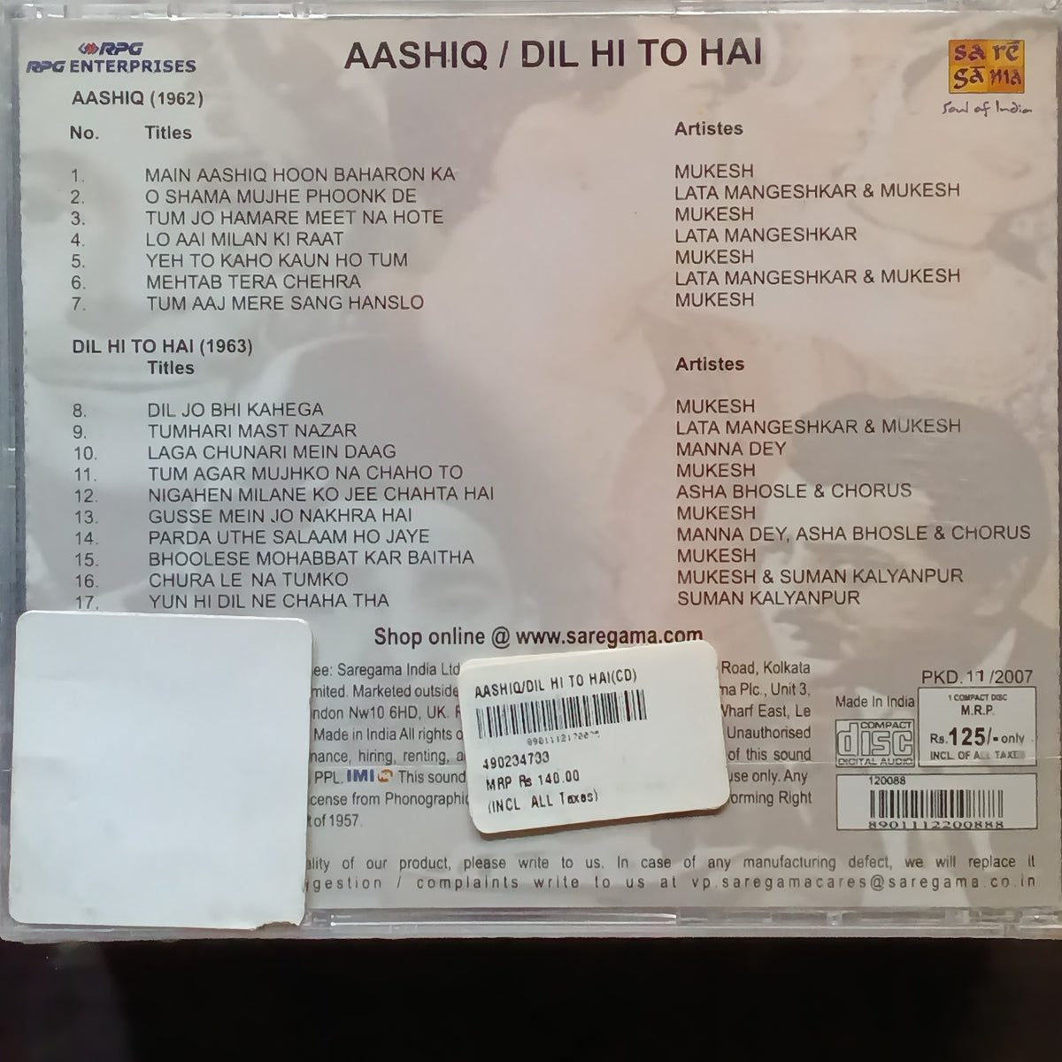 Shankar Jaikishan + Roshan  - Aashiq + Dil Hi To Hai (CD)
