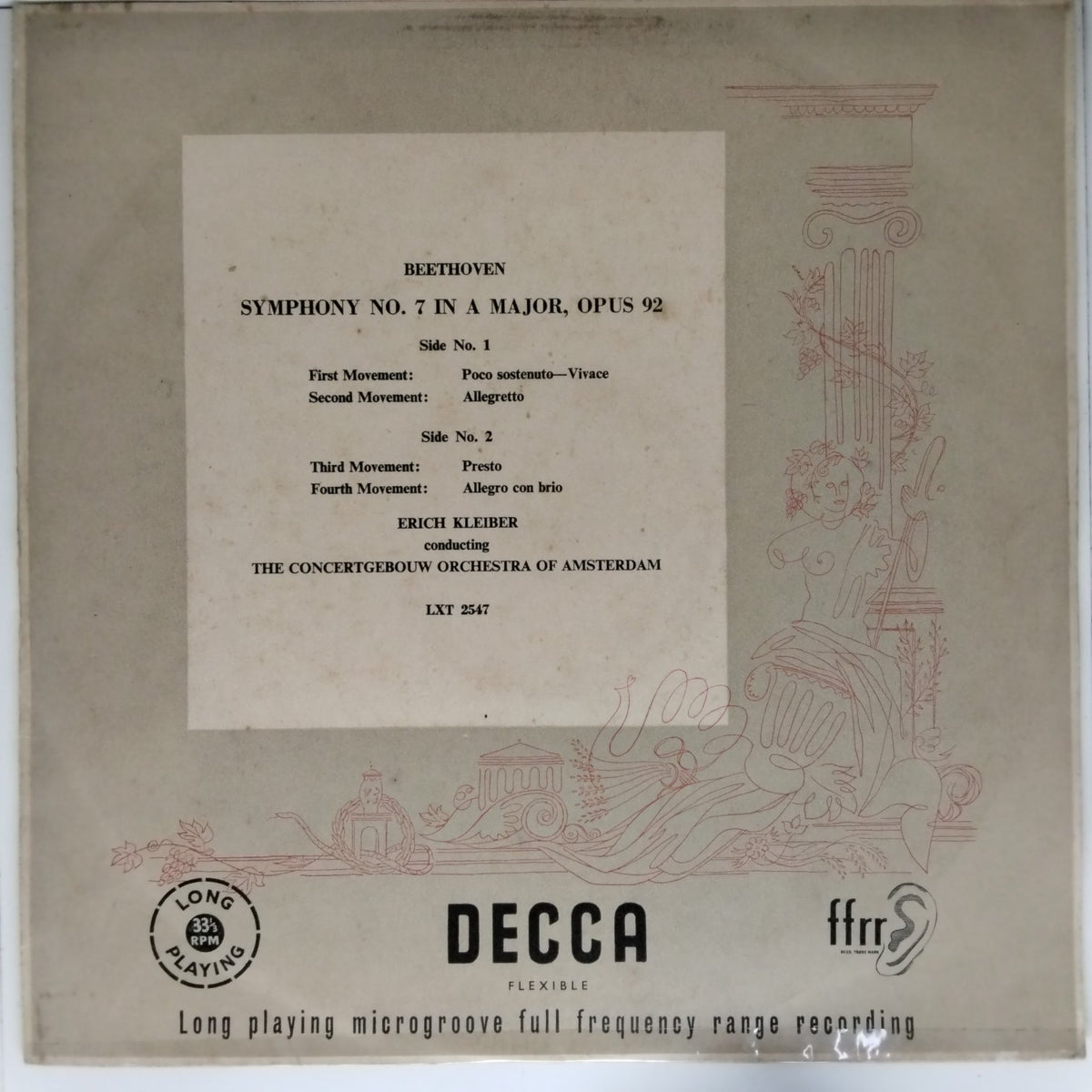 Erich Kleiber, The Concertgebouw Orchestra of Amsterdam - Symphony No. 7 in A Major, Opus 92 (Vinyl)