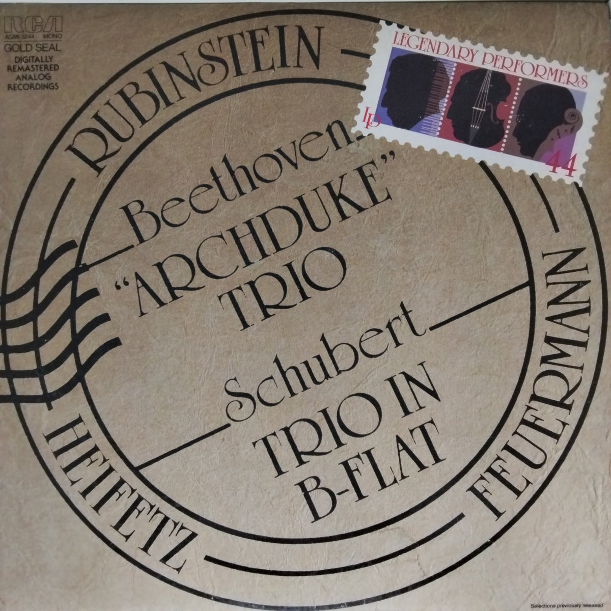 Rubinstein, Heifetz, Feuermann - Beethoven 'Archduke' Trio, Schubert Trio in B-Flat (Vinyl)